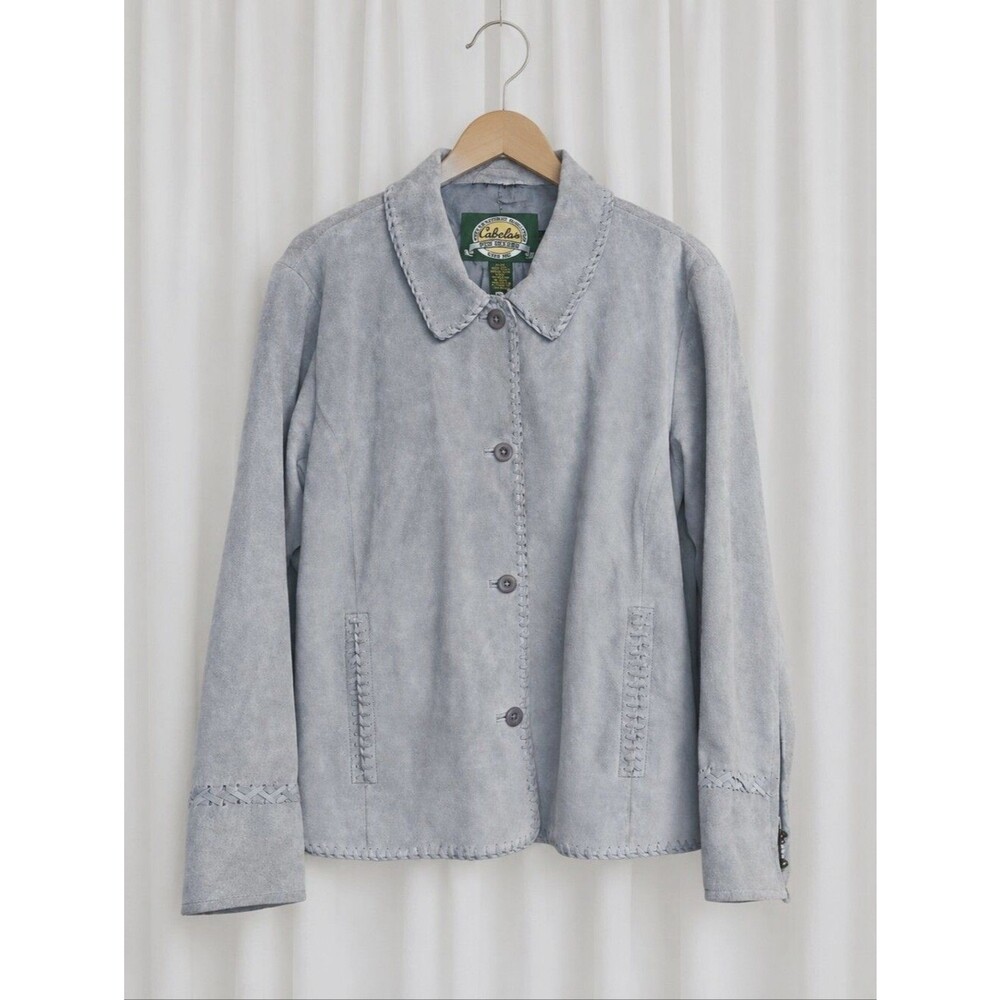 Vintage Cabela's Soft Gray Blue Suede Leather Whipstitch Western Revival Jacket